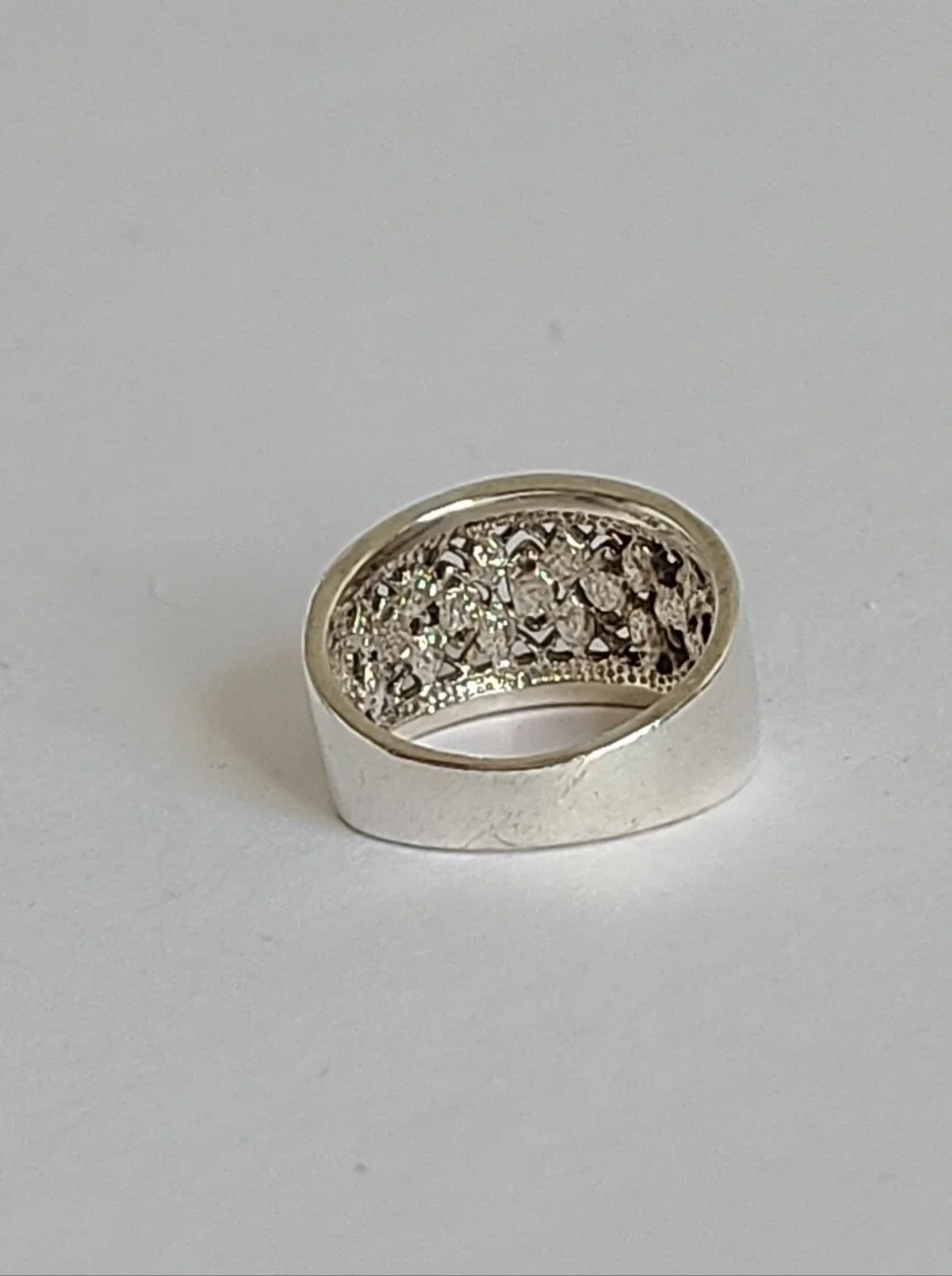 Elegant Sterling Silver CZ Rhinestone Crystal Filigree Chunky Wide Band Ring 6 - Picture 11 of 15